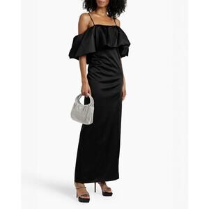 SIMKHAI Dorina Cold Shoulder Ruffled Taffeta Maxi Dress Black Size 2 NWT